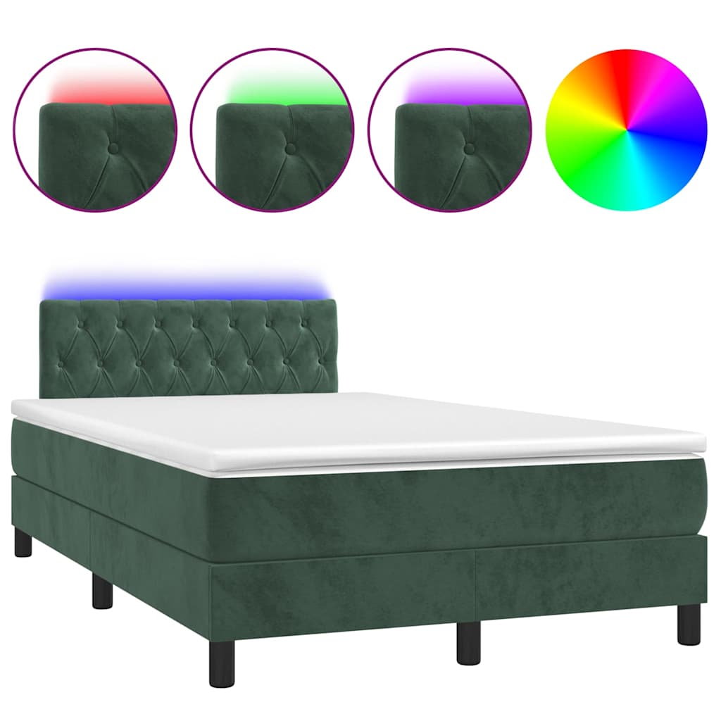Letto a Molle con Materasso e LED Verde Scuro 120x190cm Velluto - homemem39