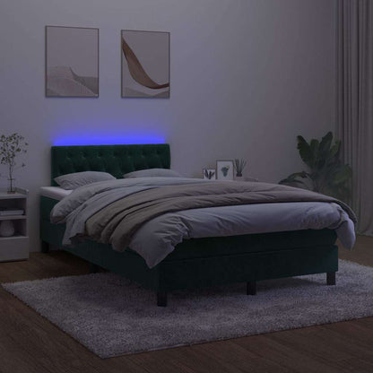 Letto a Molle con Materasso e LED Verde Scuro 120x190cm Velluto