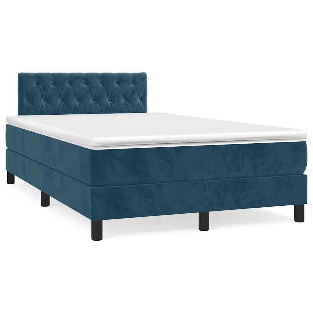Letto a Molle con Materasso e LED Blu Scuro 120x190 cm Velluto