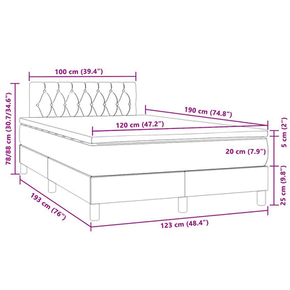 Letto a Molle con Materasso e LED Blu Scuro 120x190 cm Velluto