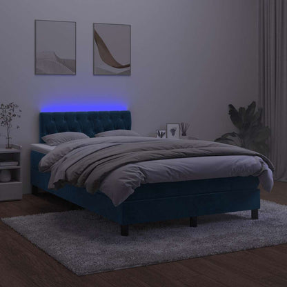 Letto a Molle con Materasso e LED Blu Scuro 120x190 cm Velluto