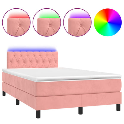 Letto a Molle con Materasso e LED Rosa 120x190 cm in Velluto - homemem39
