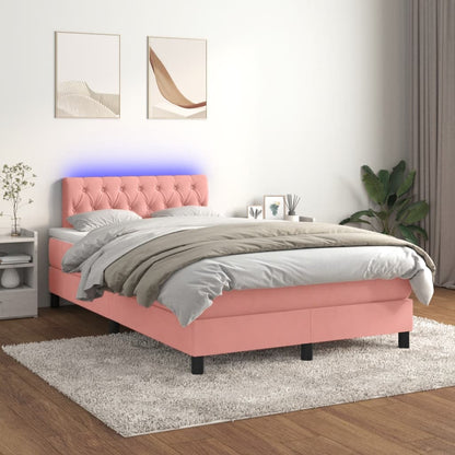Letto a Molle con Materasso e LED Rosa 120x190 cm in Velluto - homemem39