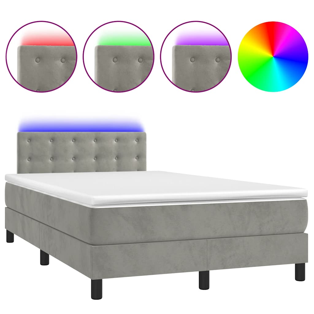 Letto a Molle con Materasso e LED Grigio Chiaro 120x190 cm Velluto - homemem39