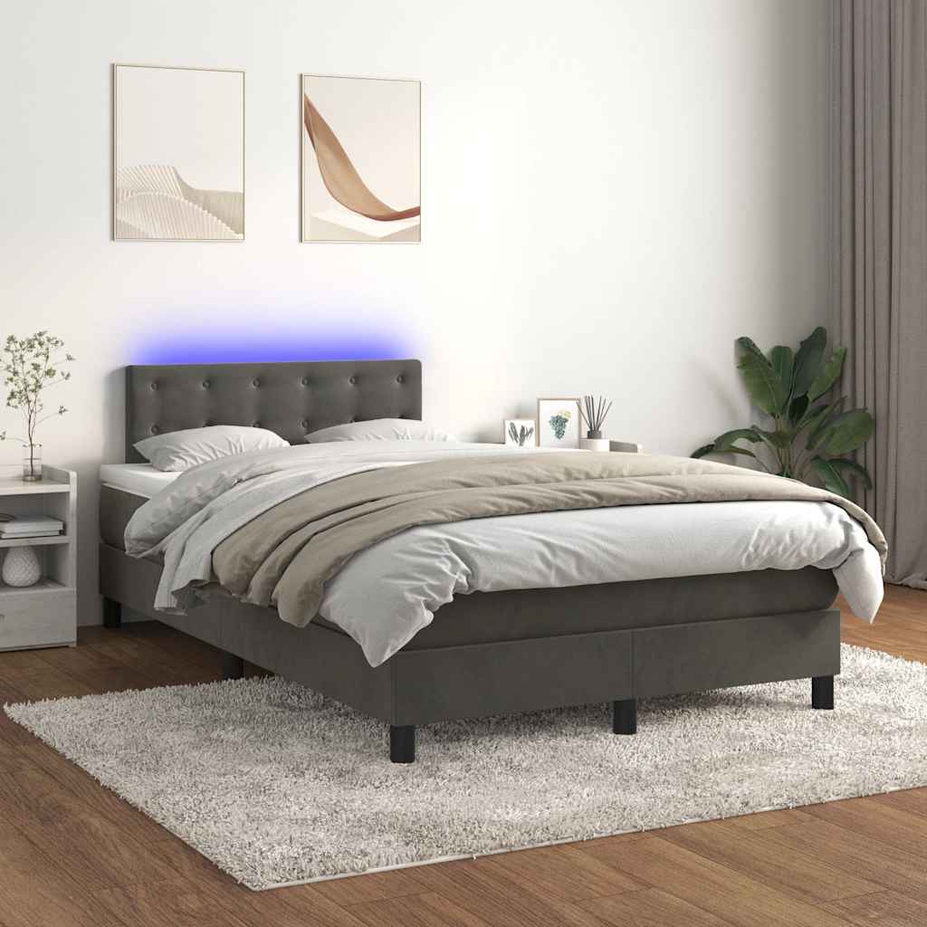 Letto a Molle con Materasso e LED Grigio Scuro 120x190cm in Velluto - homemem39