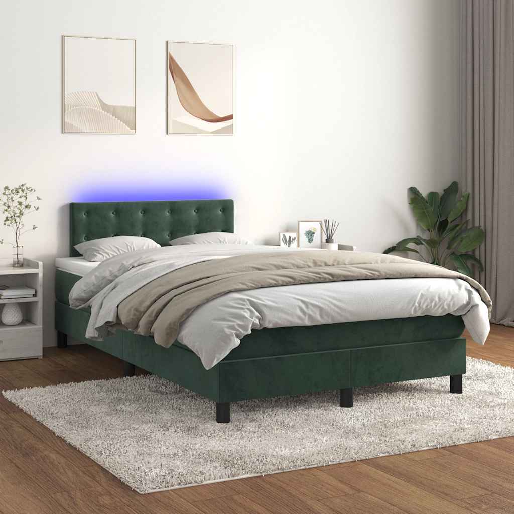 Letto a Molle con Materasso e LED Verde Scuro 120x190cm Velluto - homemem39