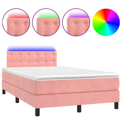 Letto a Molle con Materasso e LED Rosa 120x190 cm in Velluto - homemem39