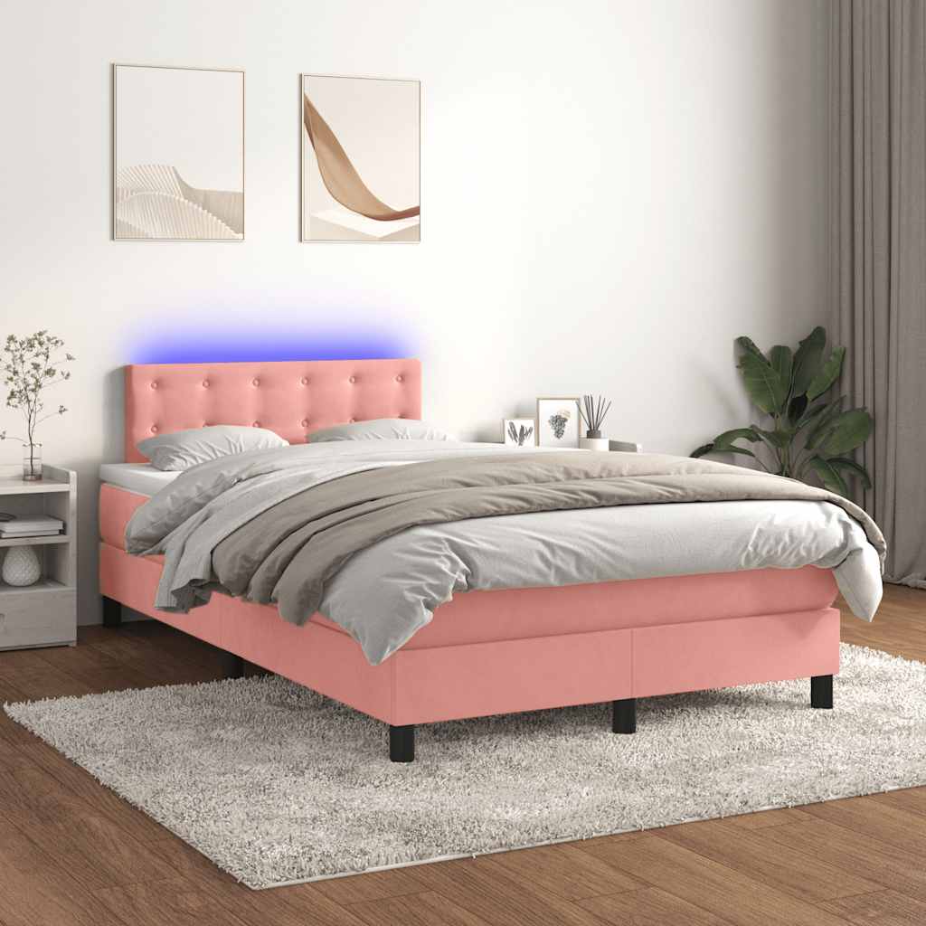 Letto a Molle con Materasso e LED Rosa 120x190 cm in Velluto - homemem39