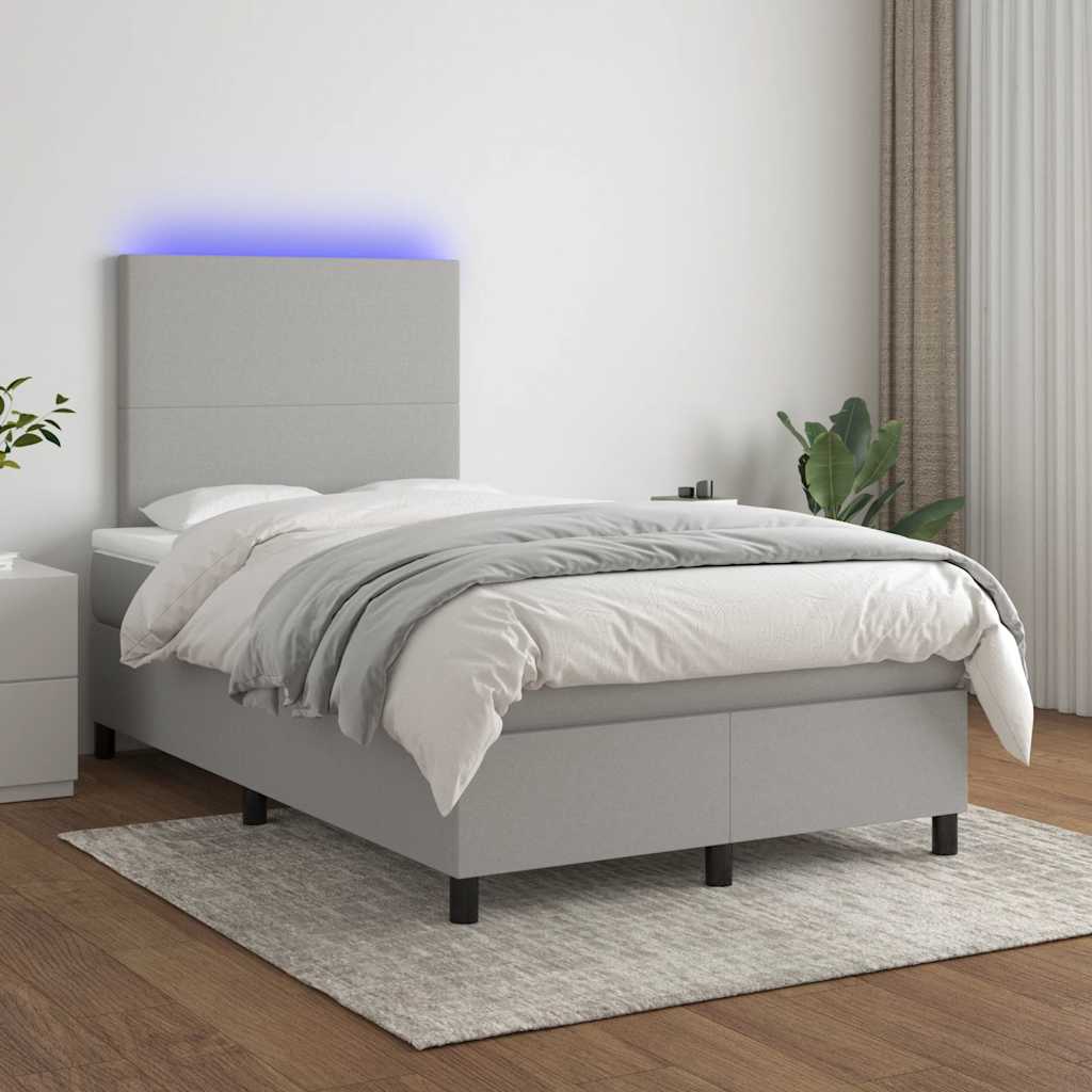 Letto a Molle Materasso e LED Grigio Chiaro 120x190 cm Tessuto - homemem39