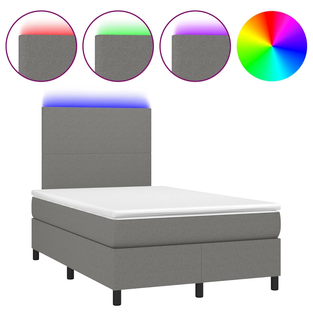 Letto a Molle Materasso e LED Grigio Scuro 120x190cm in Tessuto - homemem39