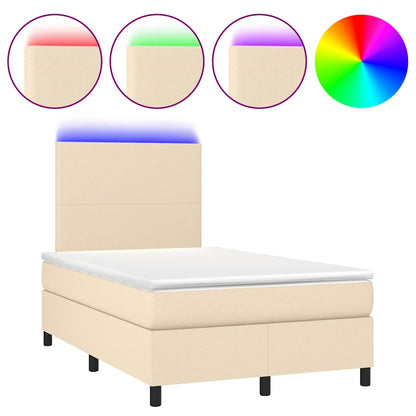 Letto a Molle con Materasso e LED Crema 120x190 cm in Tessuto | homemem39