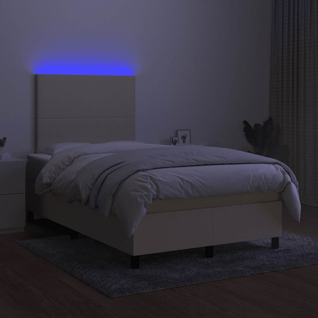 Letto a Molle con Materasso e LED Crema 120x190 cm in Tessuto
