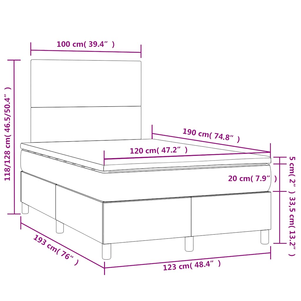 Letto a Molle con Materasso e LED Crema 120x190 cm in Tessuto | homemem39