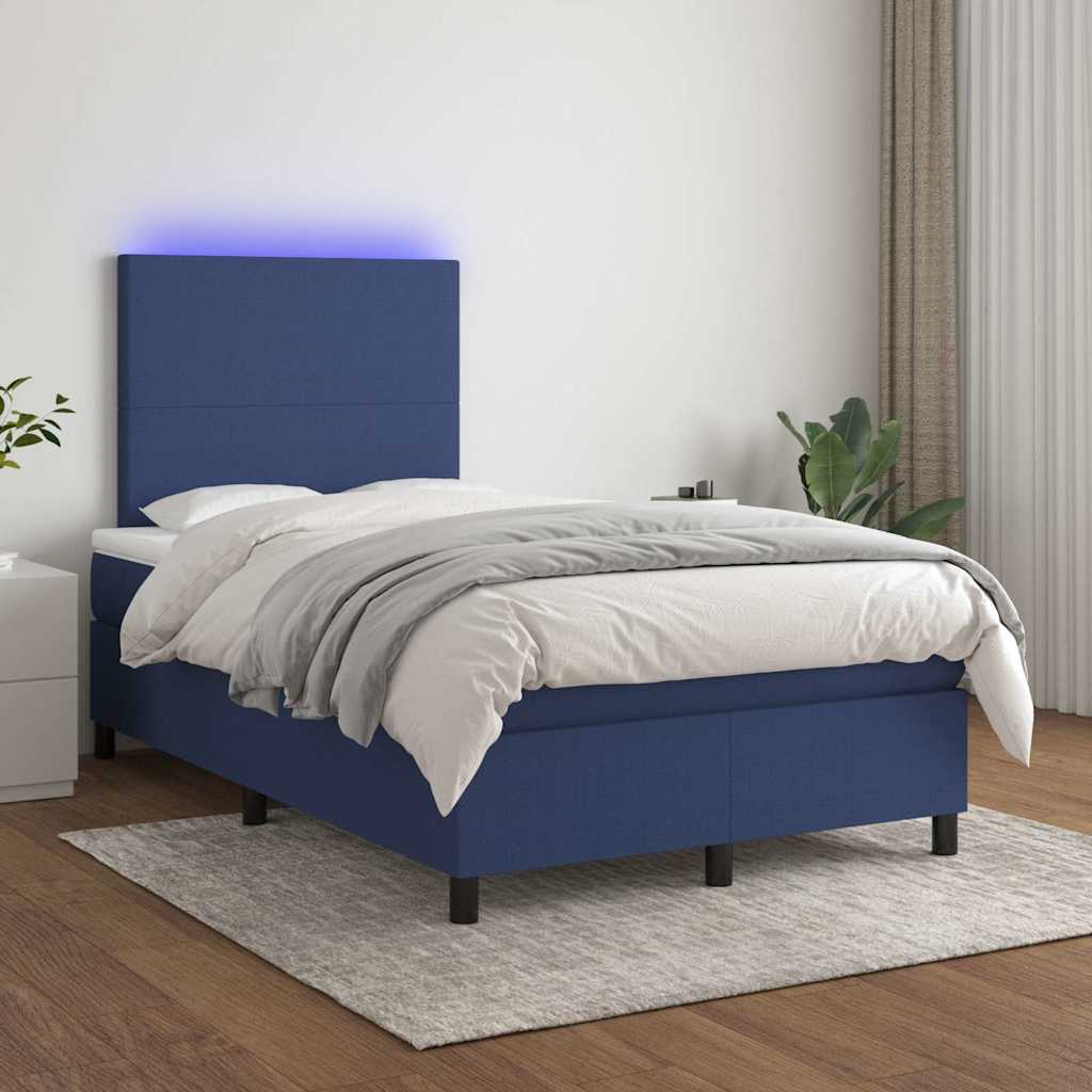 Letto a Molle con Materasso e LED Blu 120x190 cm in Tessuto - homemem39
