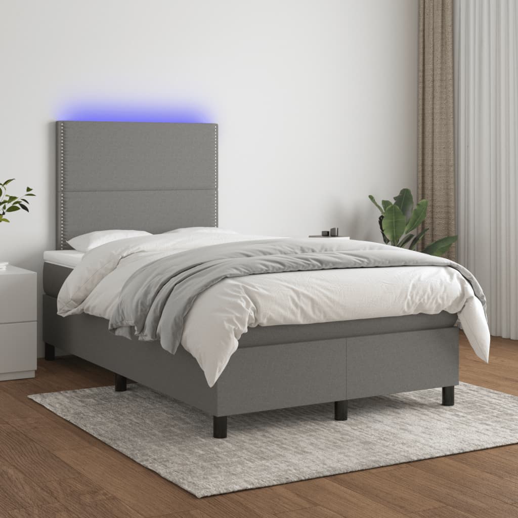 Letto a Molle Materasso e LED Grigio Scuro 120x190cm in Tessuto - homemem39