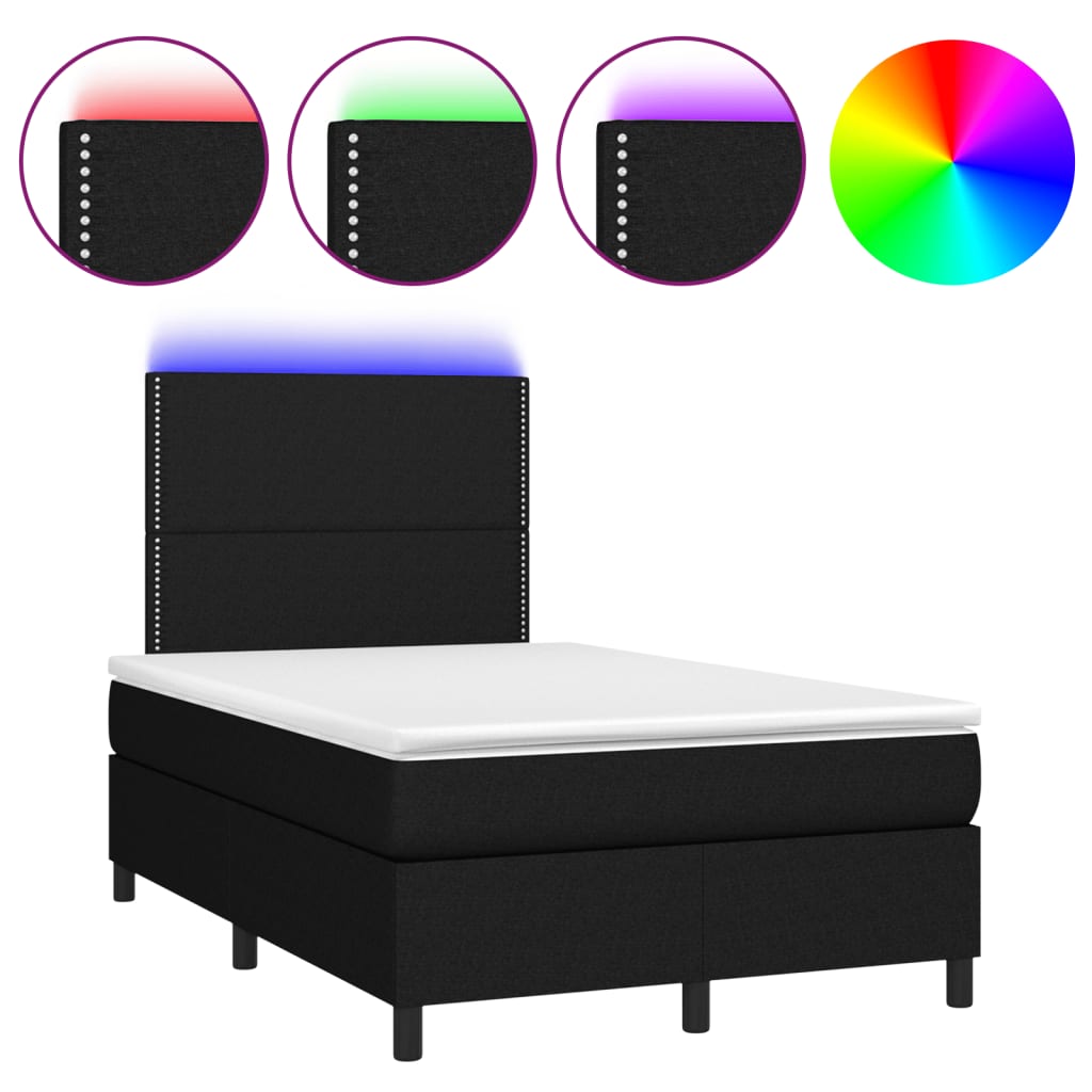 Letto a Molle con Materasso e LED Nero 120x190 cm in Tessuto - homemem39