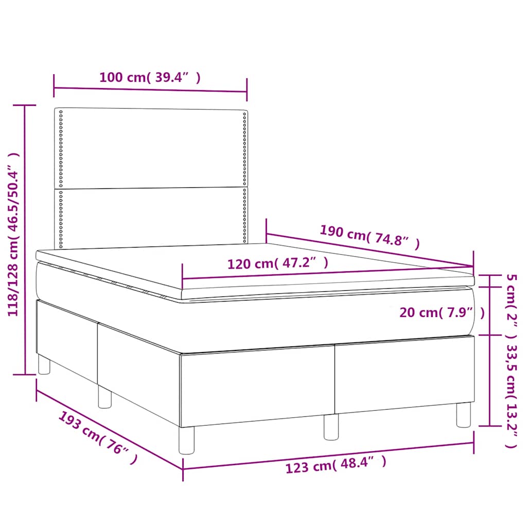 Letto a Molle Materasso e LED MarroneScuro 120x190cm in Tessuto