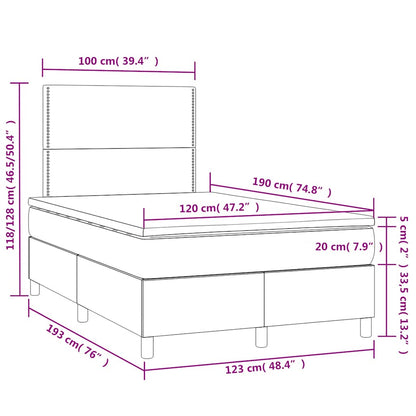Letto a Molle Materasso e LED MarroneScuro 120x190cm in Tessuto