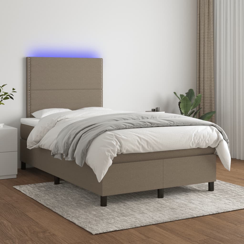 Letto a Molle con Materasso e LED Tortora 120x190 cm in Tessuto | homemem39