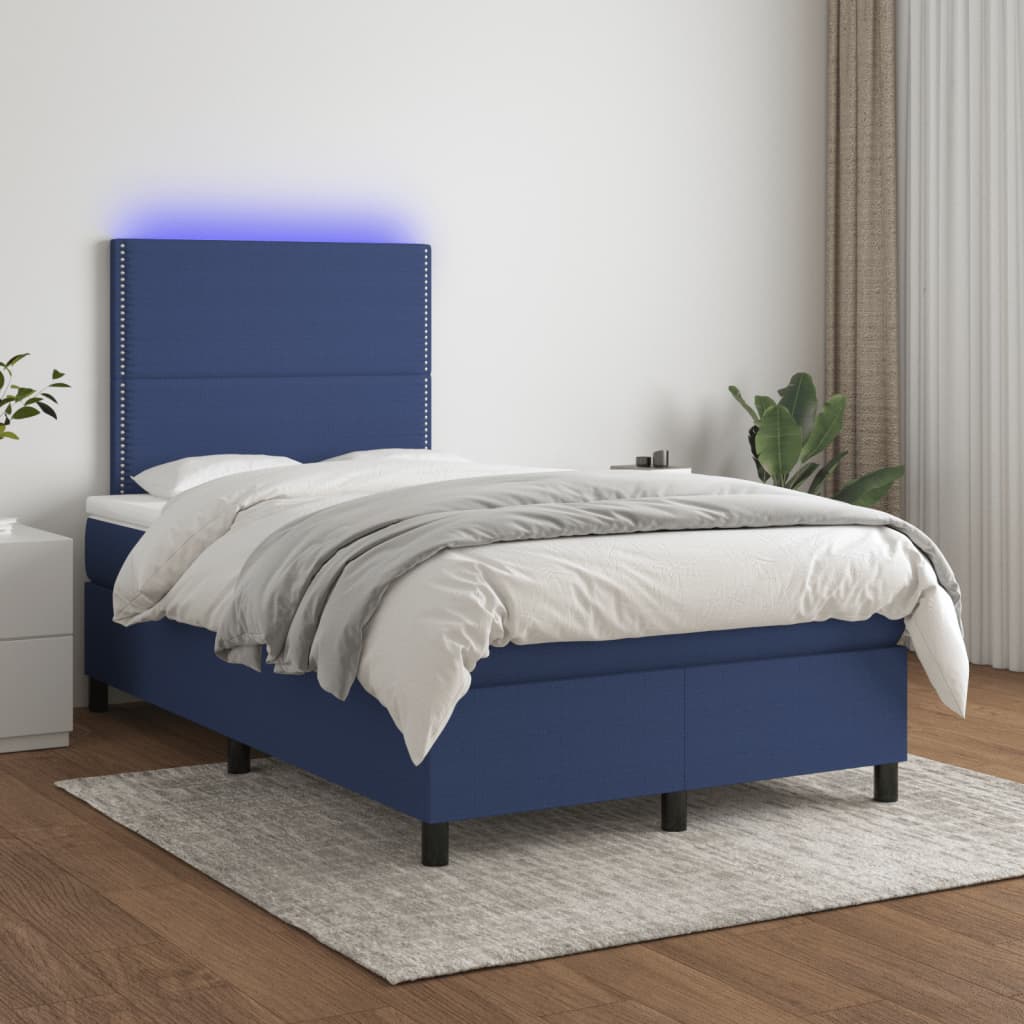 Letto a Molle con Materasso e LED Blu 120x190 cm in Tessuto | homemem39
