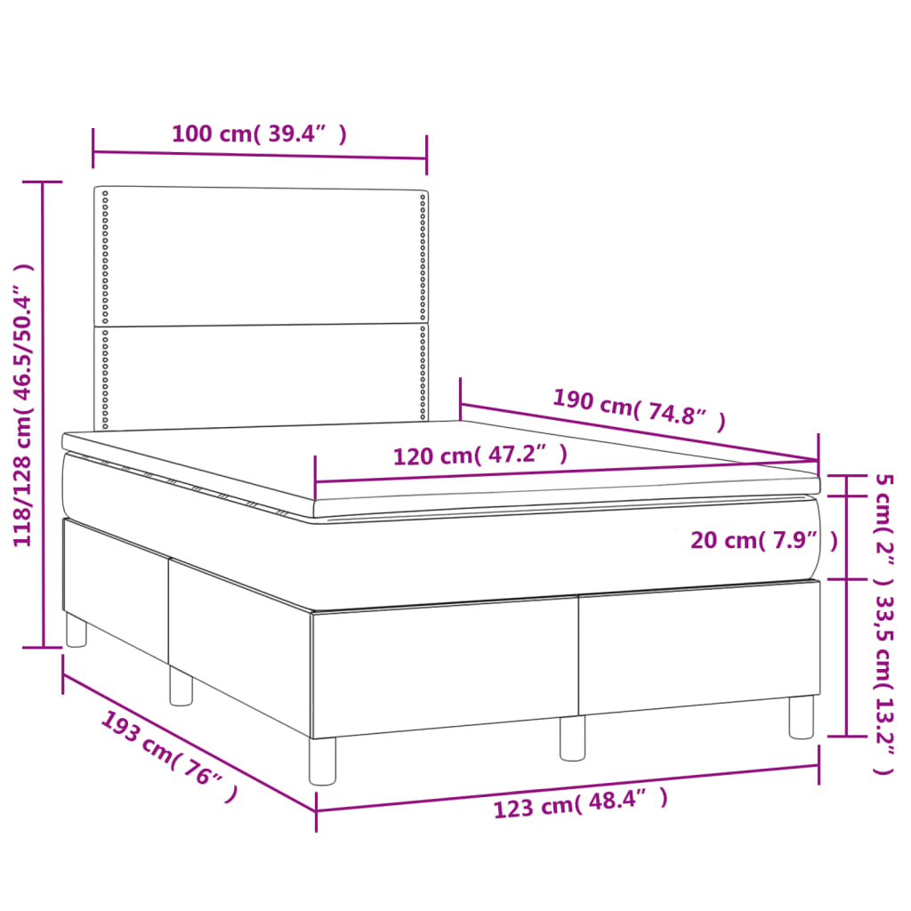 Letto a Molle con Materasso e LED Blu 120x190 cm in Tessuto | homemem39