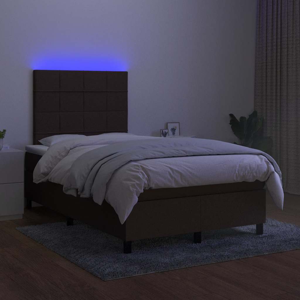 Letto a Molle Materasso e LED MarroneScuro 120x190cm in Tessuto