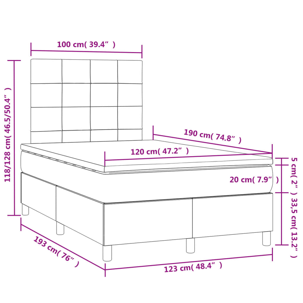 Letto a Molle Materasso e LED MarroneScuro 120x190cm in Tessuto | homemem39