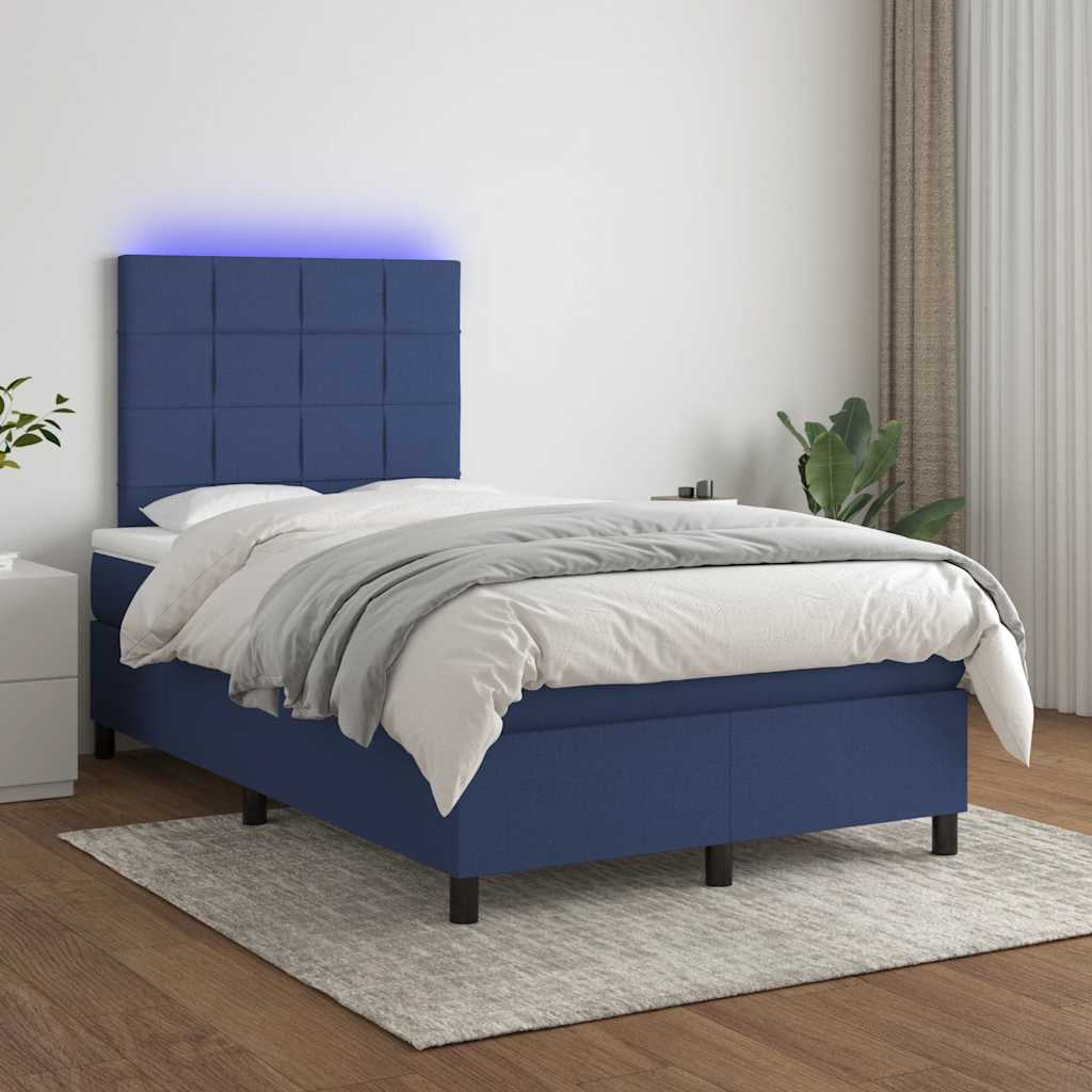 Letto a Molle con Materasso e LED Blu 120x190 cm in Tessuto | homemem39