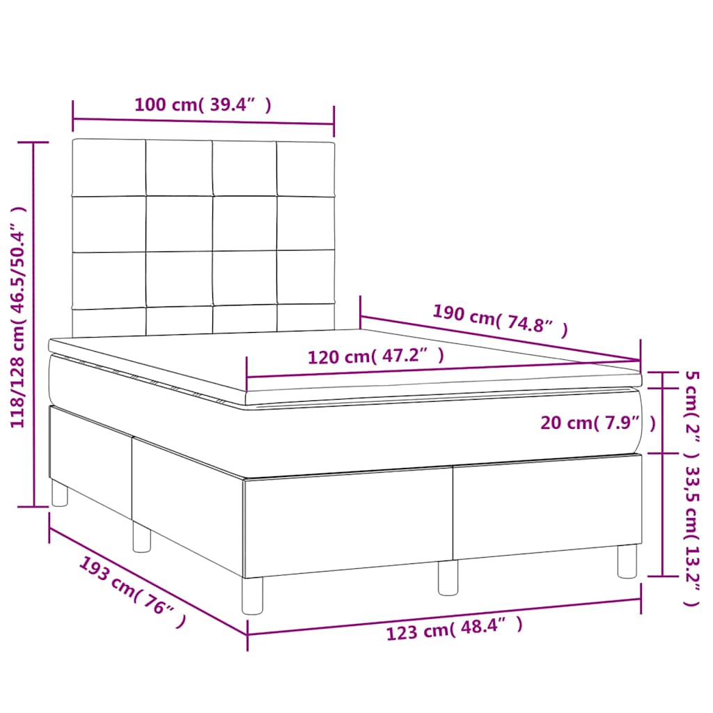 Letto a Molle con Materasso e LED Blu 120x190 cm in Tessuto | homemem39