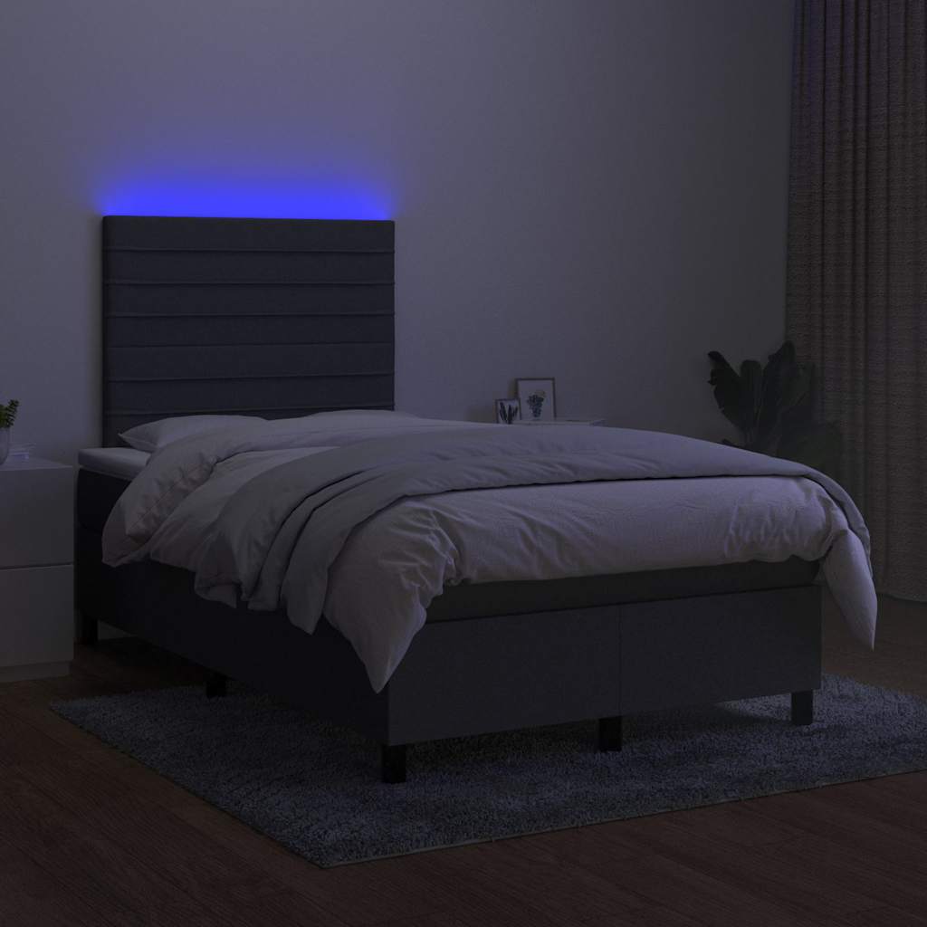 Letto a Molle Materasso e LED Grigio Scuro 120x190cm in Tessuto