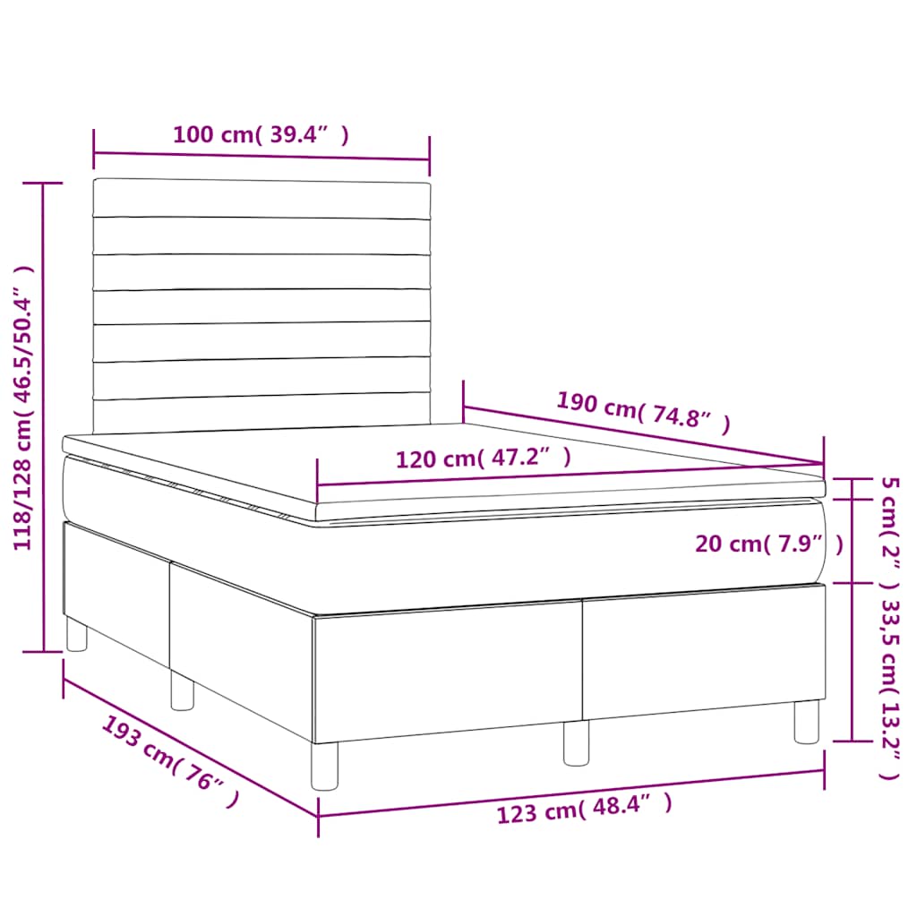 Letto a Molle con Materasso e LED Nero 120x190 cm in Tessuto