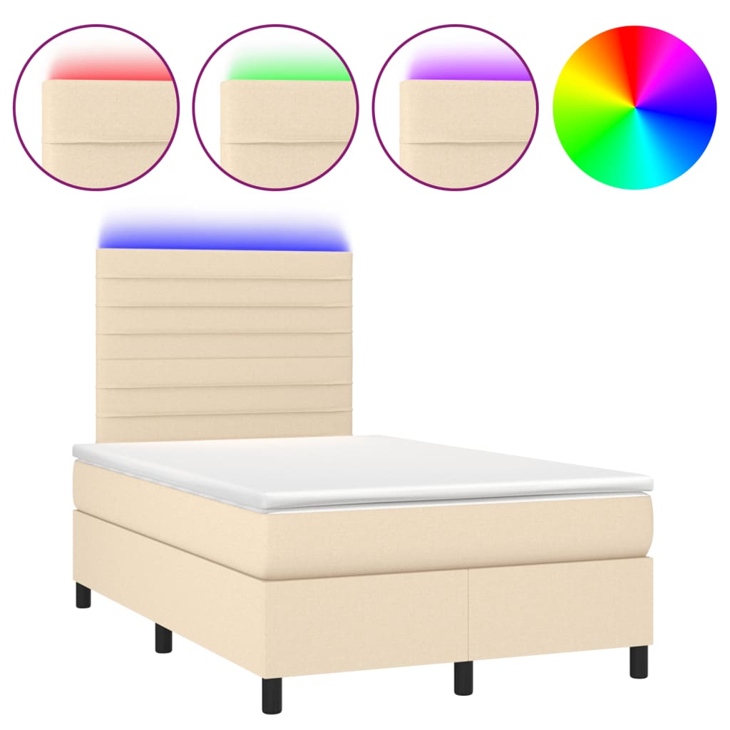 Letto a Molle con Materasso e LED Crema 120x190 cm in Tessuto | homemem39