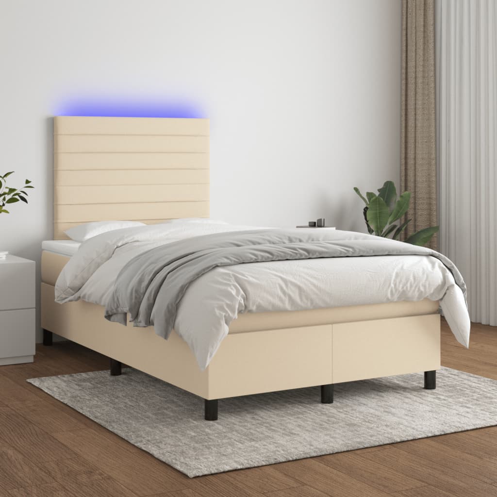Letto a Molle con Materasso e LED Crema 120x190 cm in Tessuto | homemem39
