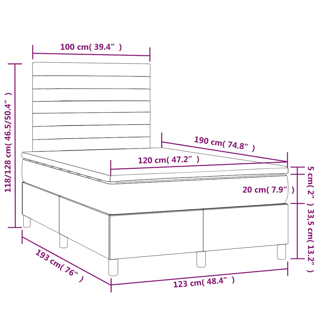 Letto a Molle con Materasso e LED Blu 120x190 cm in Tessuto | homemem39