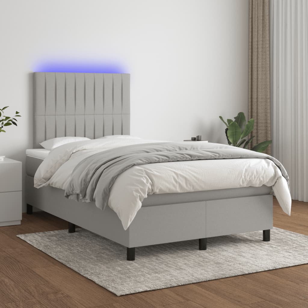 Letto a Molle Materasso e LED Grigio Chiaro 120x190 cm Tessuto - homemem39