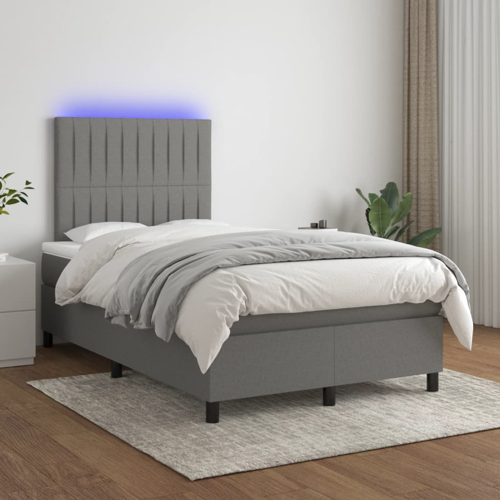 Letto a Molle Materasso e LED Grigio Scuro 120x190cm in Tessuto - homemem39