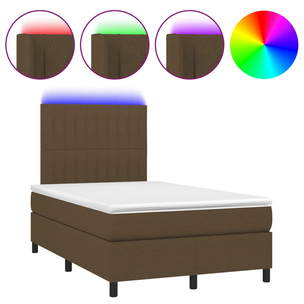 Letto a Molle Materasso e LED MarroneScuro 120x190cm in Tessuto | homemem39