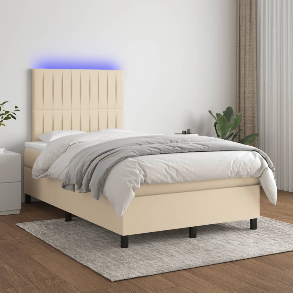 Letto a Molle con Materasso e LED Crema 120x190 cm in Tessuto | homemem39