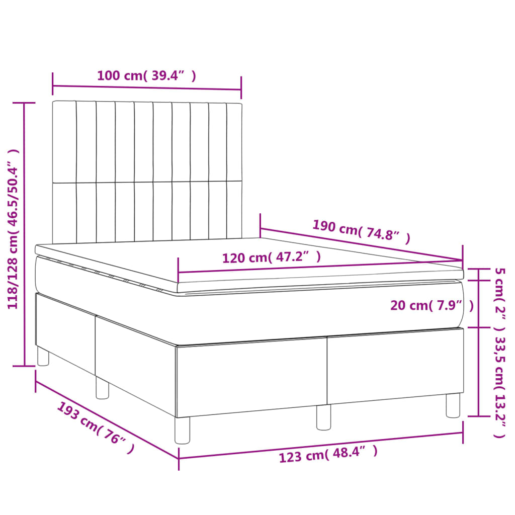 Letto a Molle con Materasso e LED Crema 120x190 cm in Tessuto | homemem39