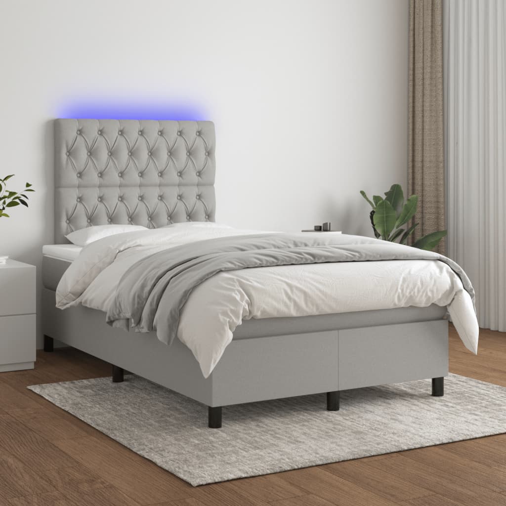 Letto a Molle Materasso e LED Grigio Chiaro 120x190 cm Tessuto - homemem39