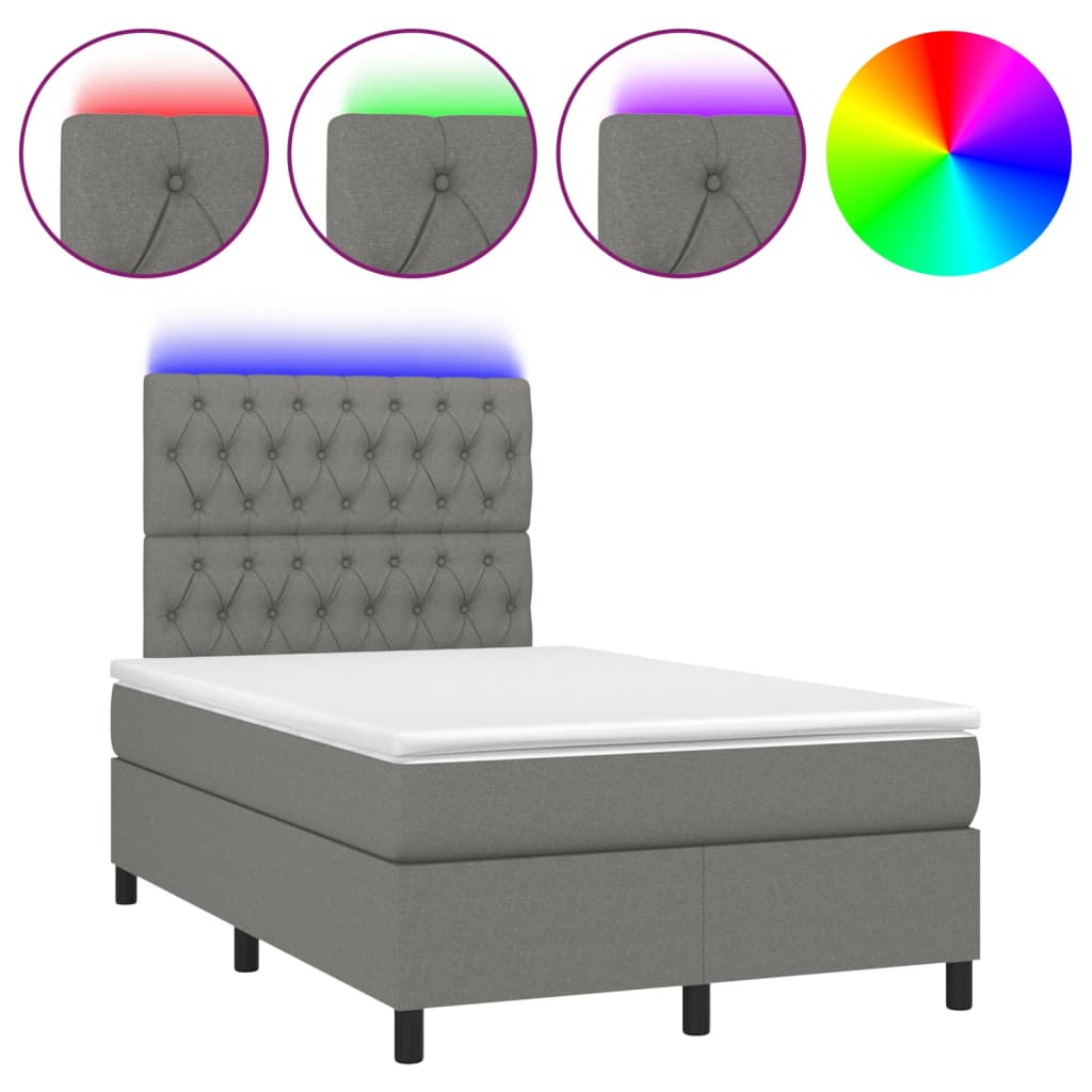 Letto a Molle Materasso e LED Grigio Scuro 120x190cm in Tessuto - homemem39