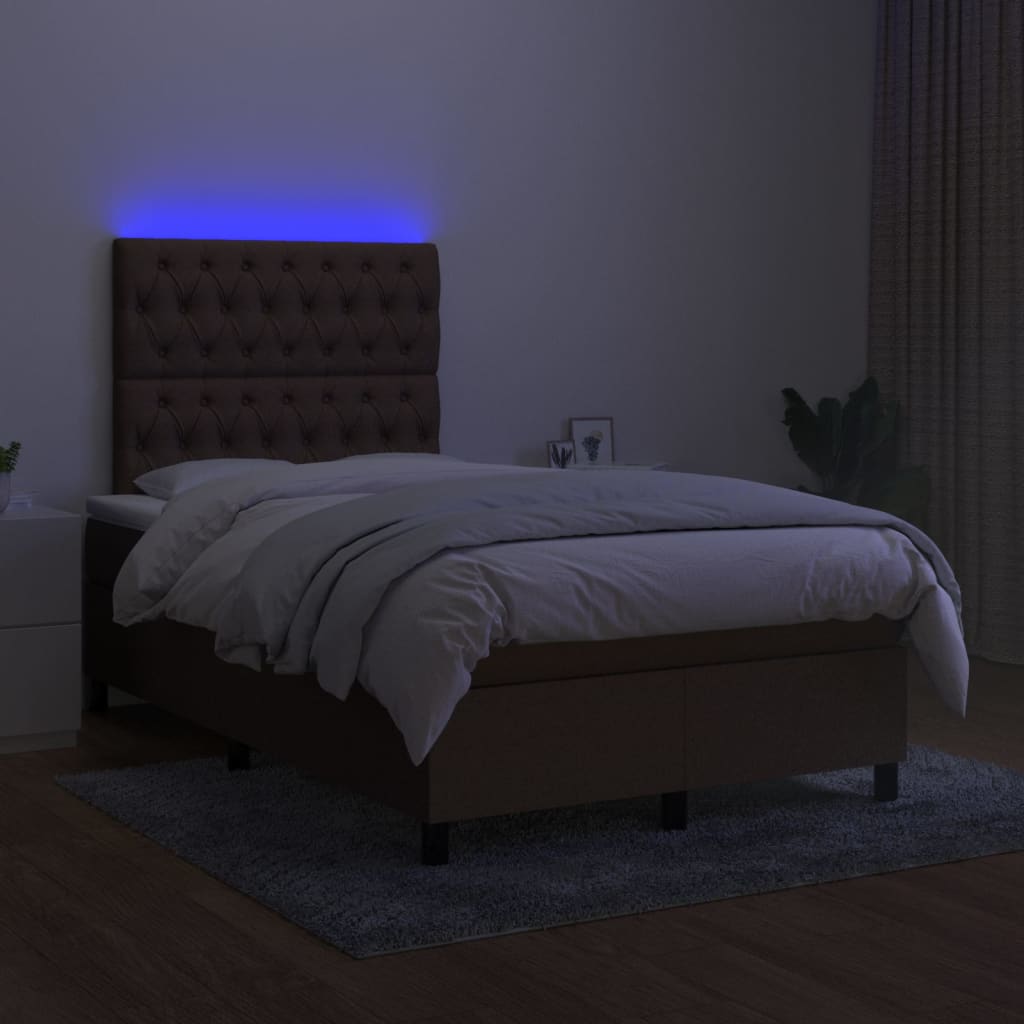 Letto a Molle Materasso e LED MarroneScuro 120x190cm in Tessuto