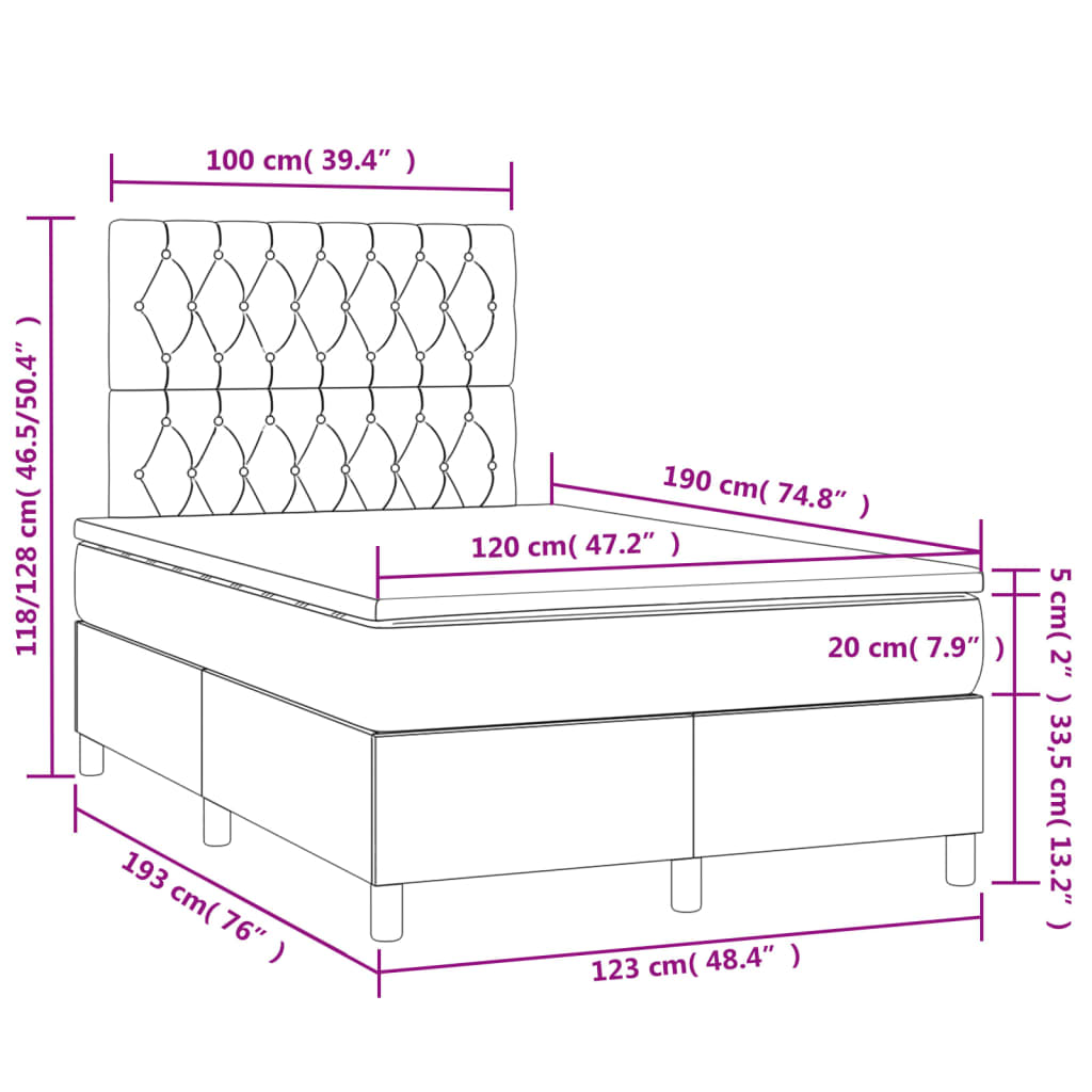 Letto a Molle Materasso e LED MarroneScuro 120x190cm in Tessuto | homemem39