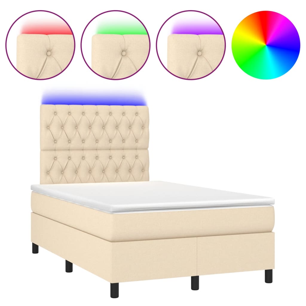 Letto a Molle con Materasso e LED Crema 120x190 cm in Tessuto | homemem39