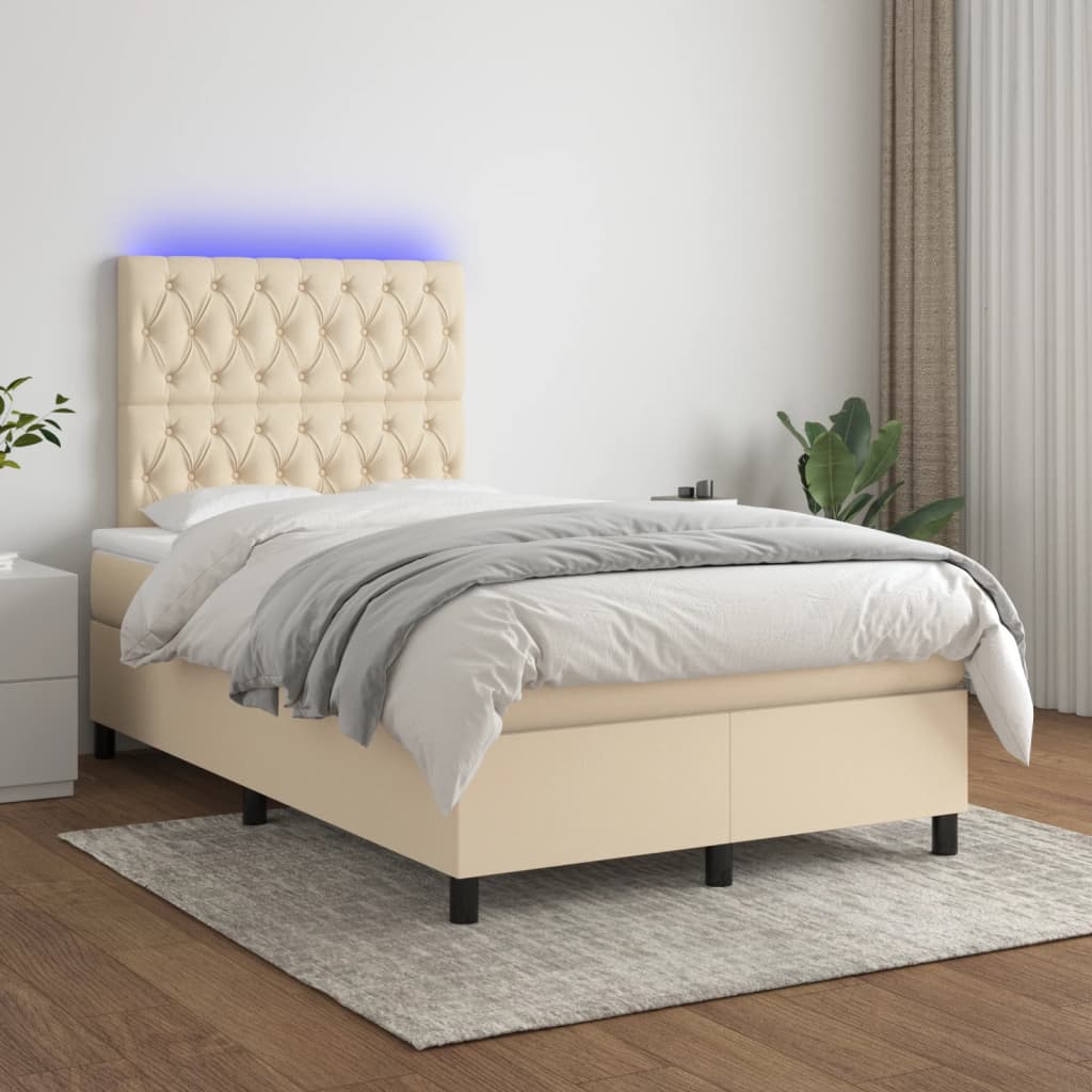 Letto a Molle con Materasso e LED Crema 120x190 cm in Tessuto | homemem39