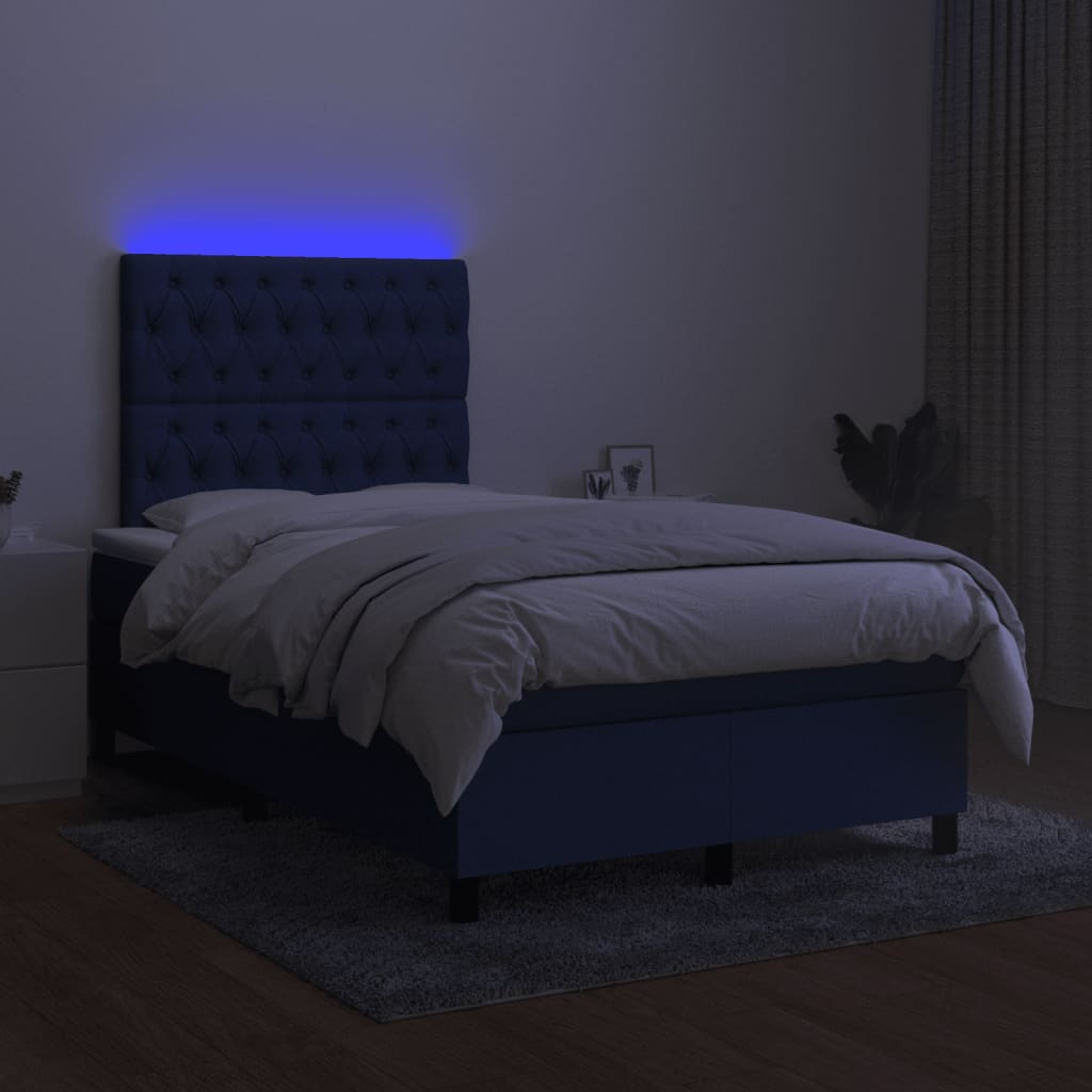 Letto a Molle con Materasso e LED Blu 120x190 cm in Tessuto