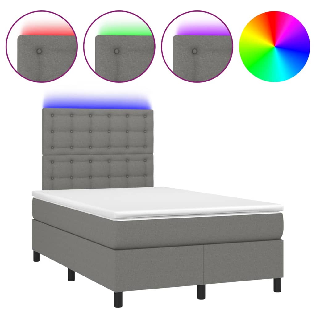 Letto a Molle Materasso e LED Grigio Scuro 120x190cm in Tessuto - homemem39