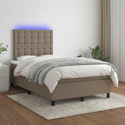 Letto a Molle con Materasso e LED Tortora 120x190 cm in Tessuto | homemem39