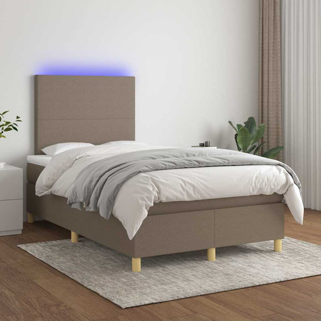 Letto a Molle con Materasso e LED Tortora 120x190 cm in Tessuto | homemem39