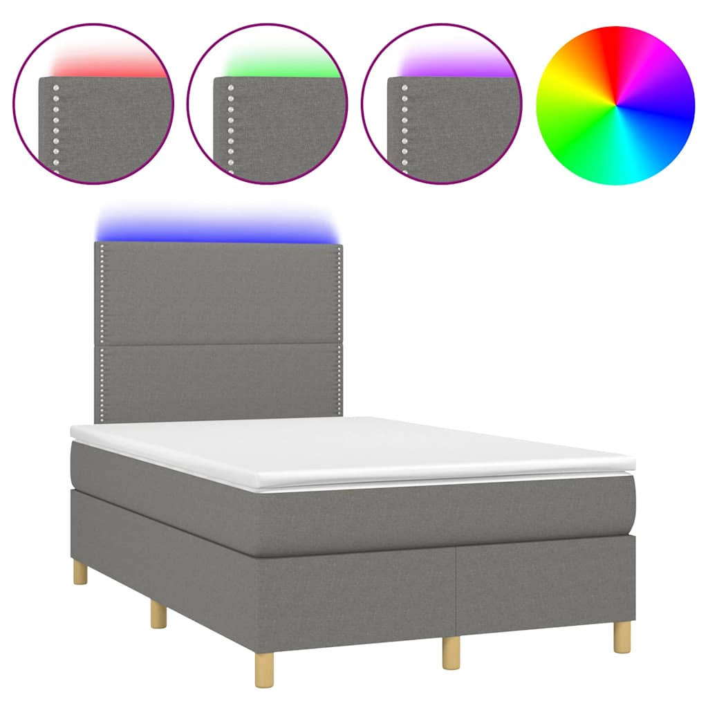 Letto a Molle Materasso e LED Grigio Scuro 120x190cm in Tessuto - homemem39
